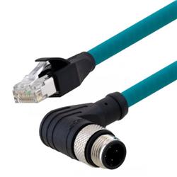 Category 5e M12 4 Position D code Double Shielded Industrial Cable, Right Angle M12 M / RJ45, 0.5m的图片